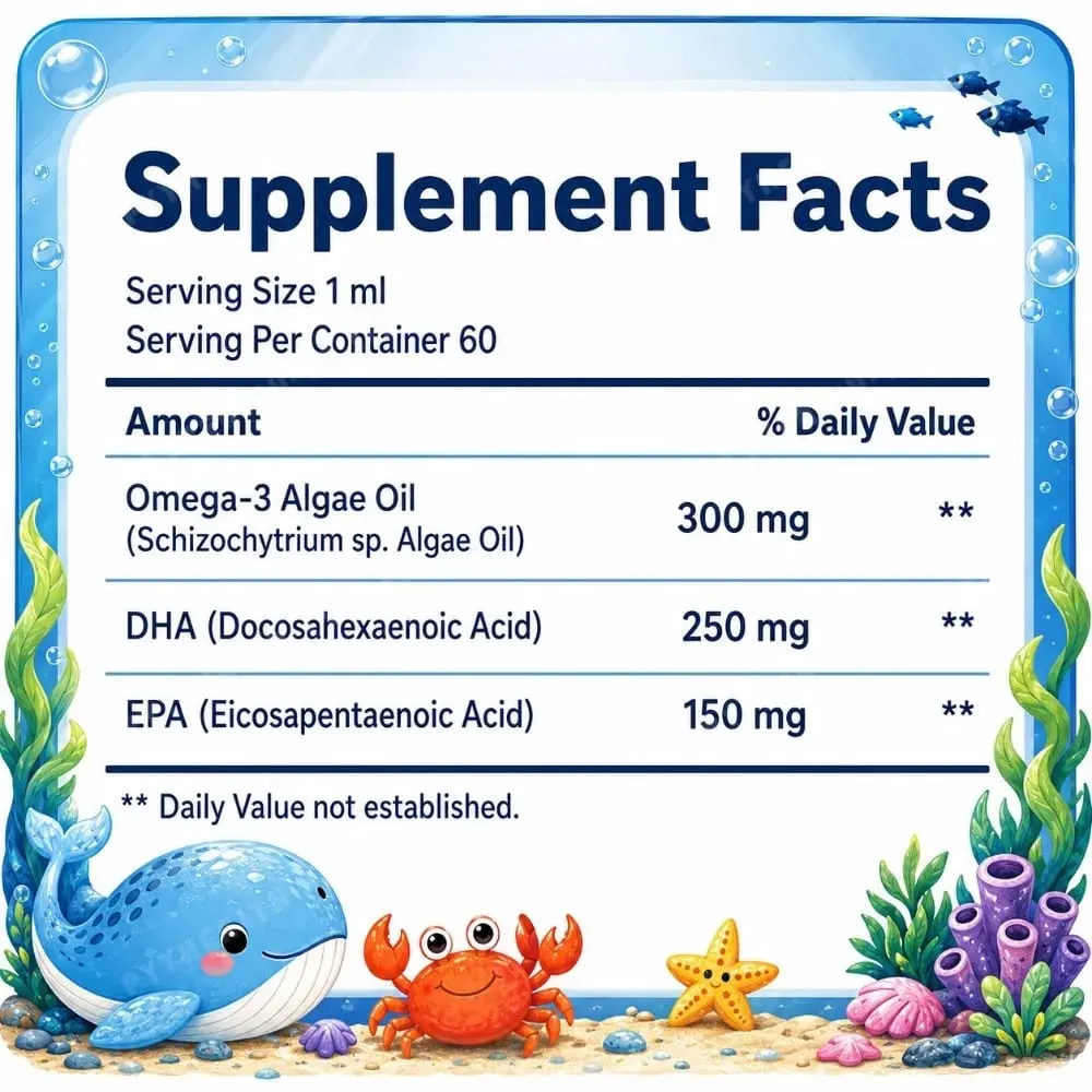 Docteat plantebaseret omega-3 algeolie DHA EPA væskedråber Børn Hjernesundhed Vegansk ikke-GMO Daglig ernæring Orange 60 portioner