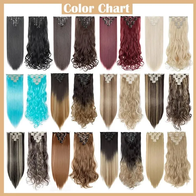 8 pçs/set Longo Reto 24 Polegadas Cabelo Sintético Cabeça Cheia Grampo em Extensões de Cabelo Clipe Em Postiços Para As Mulheres Cor Ombre