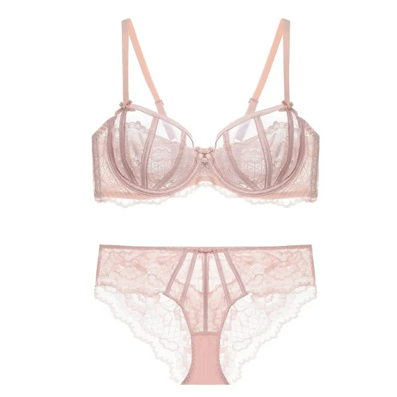 Sexy renda francesa push up sutiã conjunto feminino orelhas de coelho lingerie demi copo meio sutiã roupa interior leve verão 32-38ab conjunto de lingerie