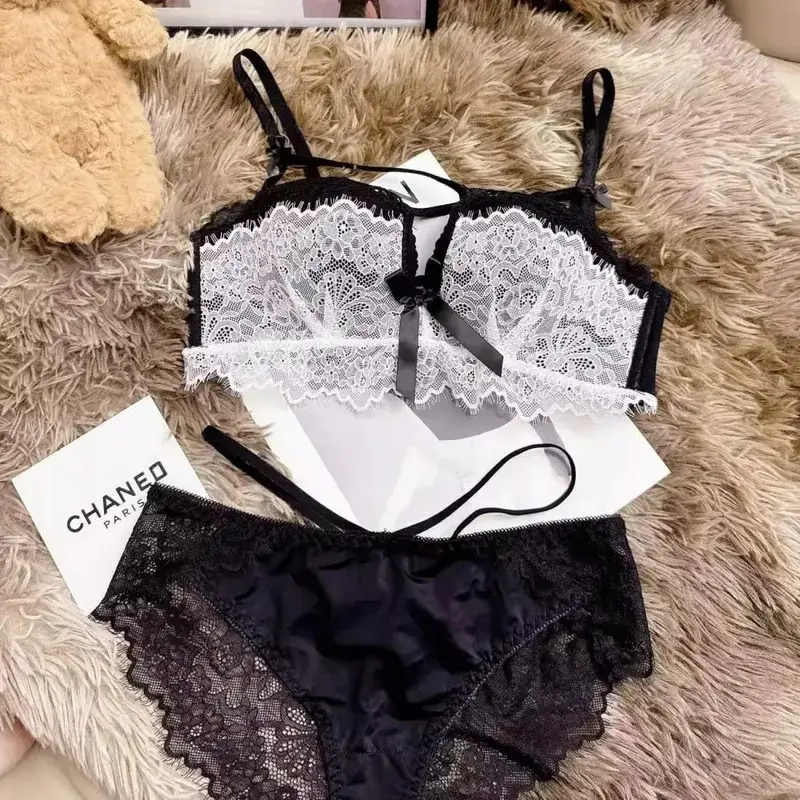 Sujetador Push Up para Busto Pequeño - Conjunto de Bralette de Encaje Francés Chic Soporte de Comodidad Inalámbrico Ropa Interior Anticaída para Mujeres Pequeñas