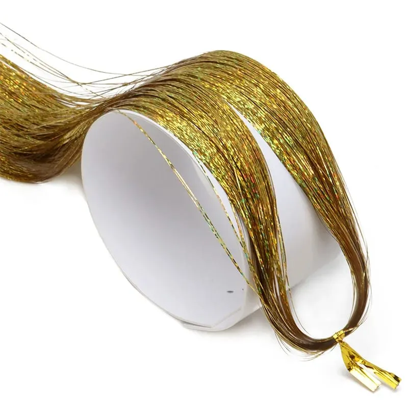 Sparkle Hair Tinsel Synthetic Rainbow Colored Strands Girls Headwear Hairbinge Hair Laser False Hair Extensions Decor Glitter