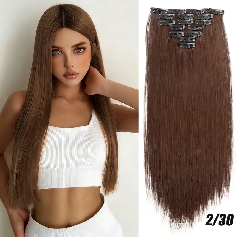 Synthetic 7-piece set with 16 card synthetic straight hair extensions suitable for women's daily party use