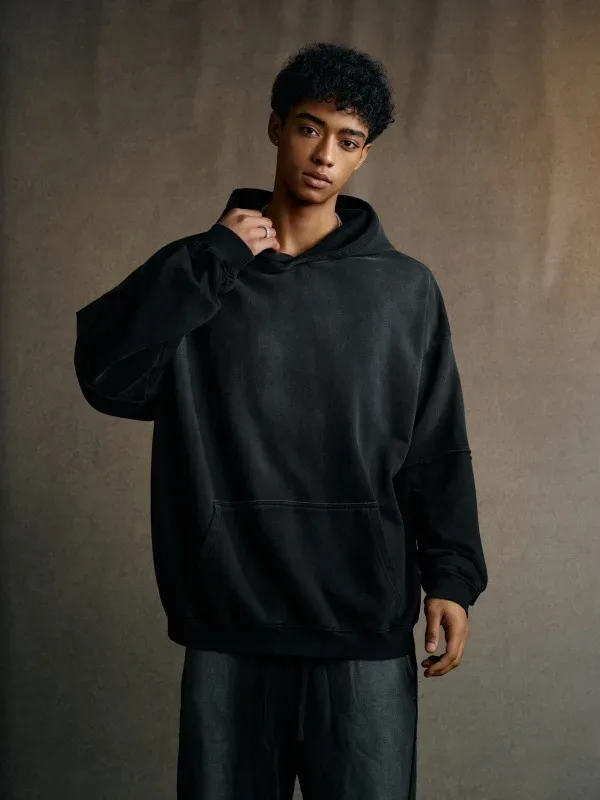 New Autumn Winter Men 400gsm Hoodies Streetwears High Street Heavy Weight Washed Cotton Sweatshirts Brand Tracksuit