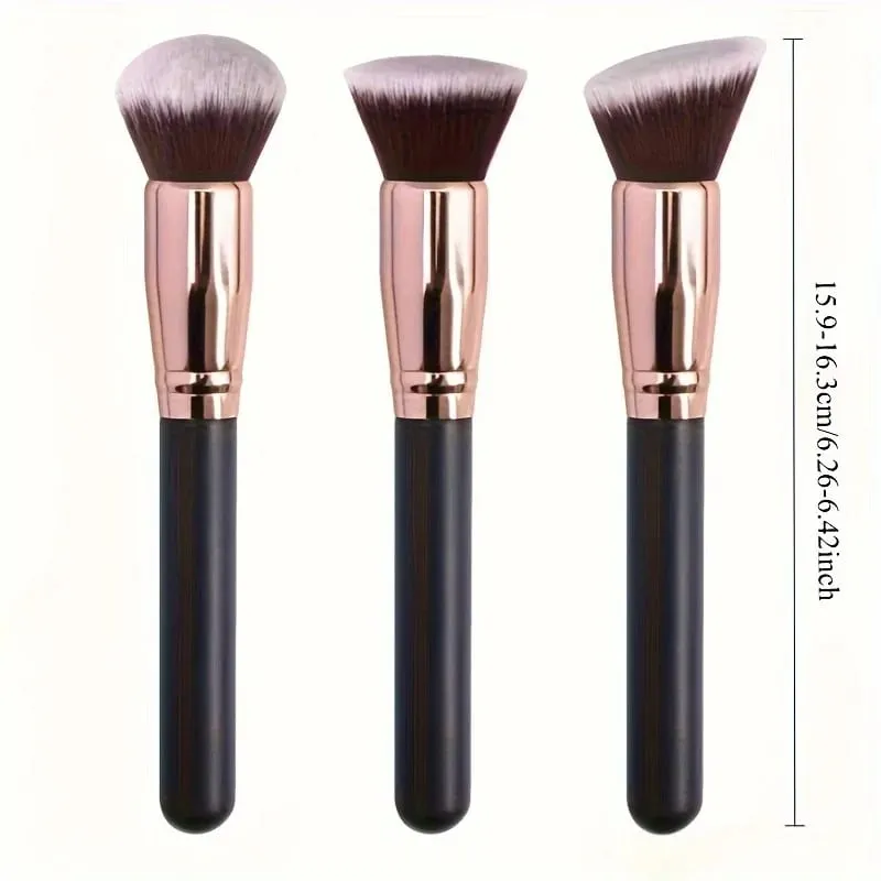 3pcs Professional Makeup Brush Set with Foundation Blush & Eyeshadow Brushes - Soft Nylon Bristles Portable Travel-Friendly Co