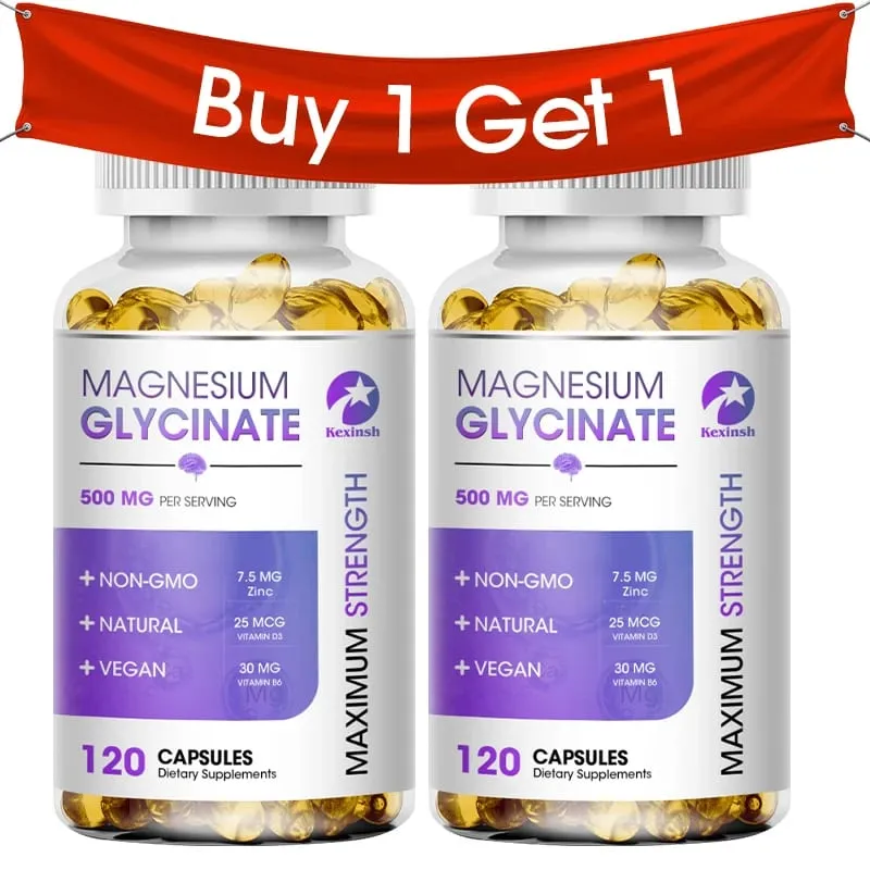 Kexinsh Magnesiumglycinat-Ergänzungsmittel 500 mg mit Zink, Vitamin D3 B6, fördert den natürlichen Schlaf, reduziert Stress und Angst, gentechnikfrei