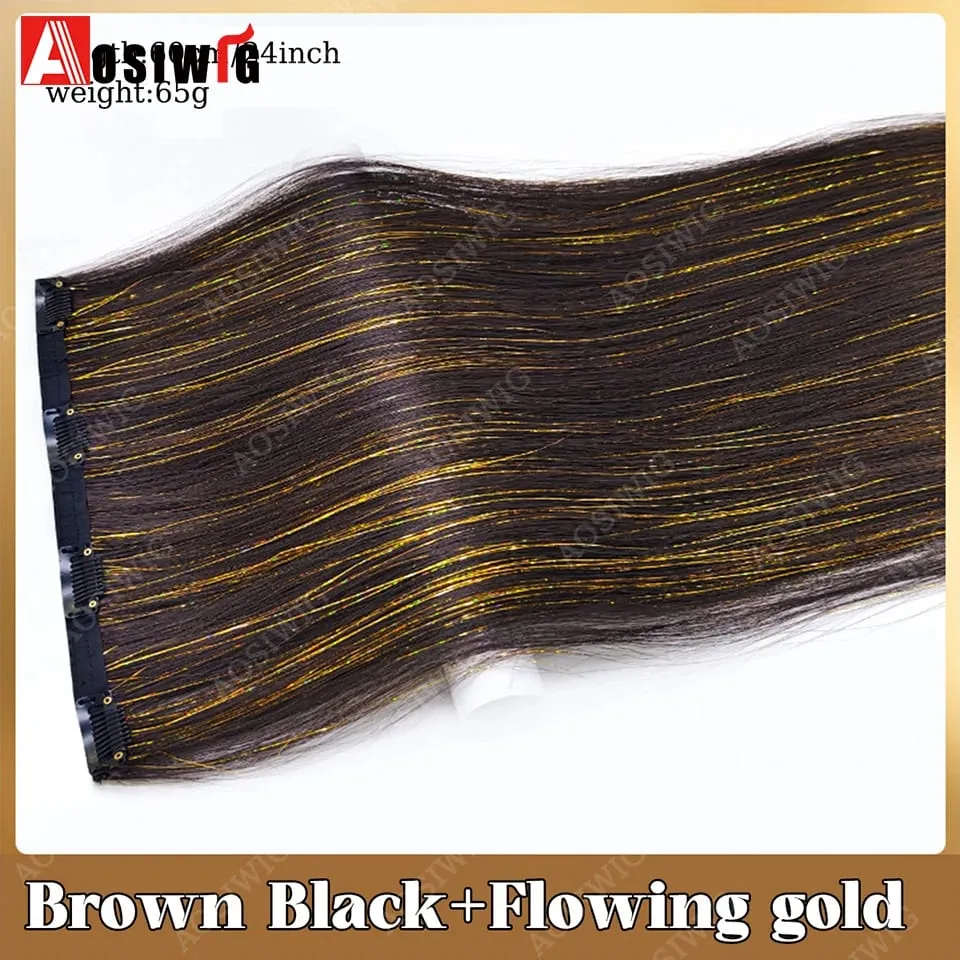 Blue Glitter Tinsel Clip in Hair Extensions One Piece Straight Synthetic Hairpiece with Sparkle Strands for Women Party Daily