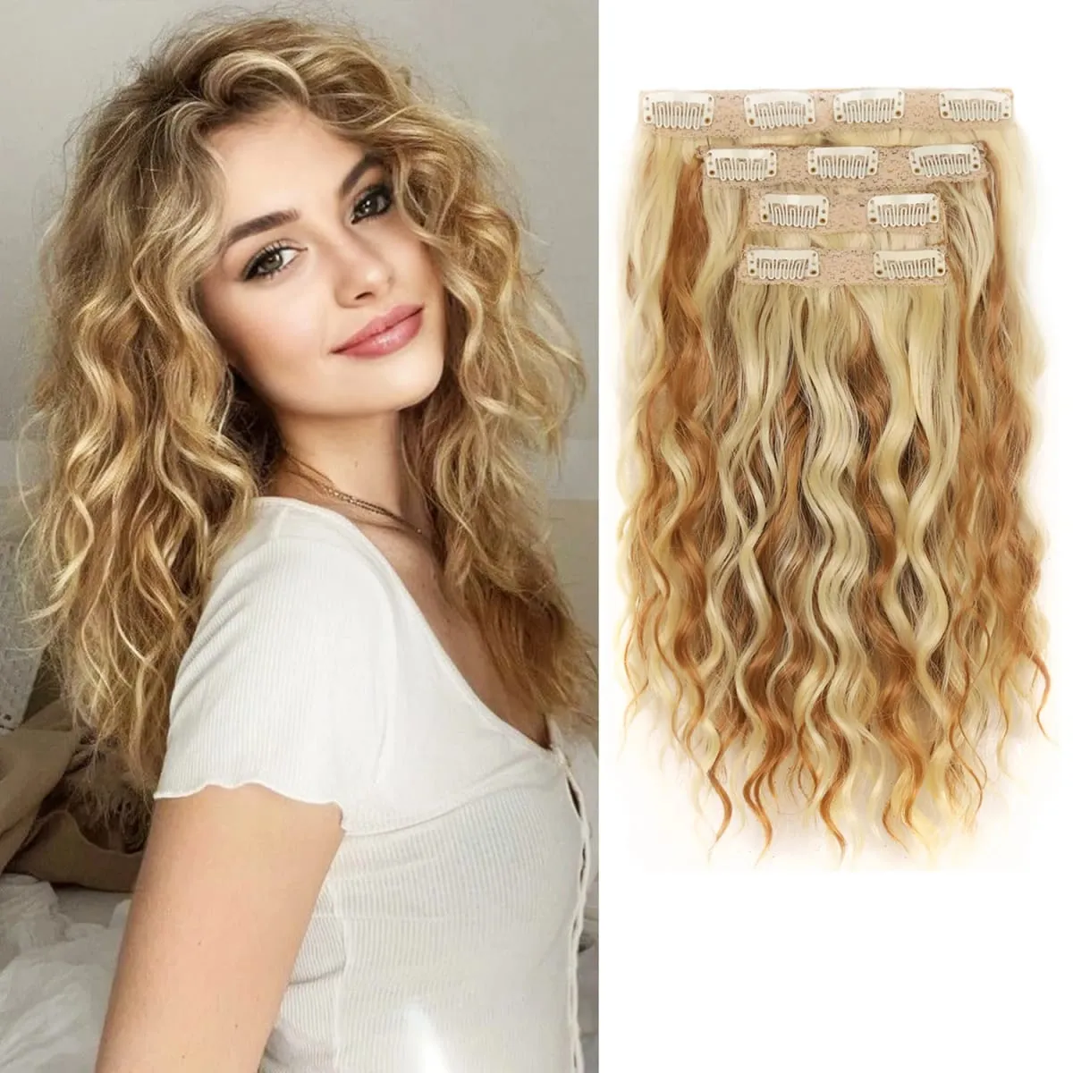 Synthetic Clip-in Women's Short Curly Hair Extensions 4PCS Set 14 Inches Clip-ins Invisible Hairpieces