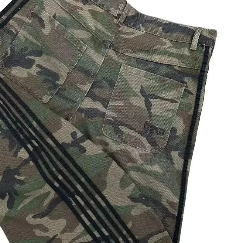 Y2K Baggy Jeans Retro Men's Camouflage Embroidered Striped Harajuku Sweatpants Women Hip Hop Streetwear Camo Wide Leg Denim Pant
