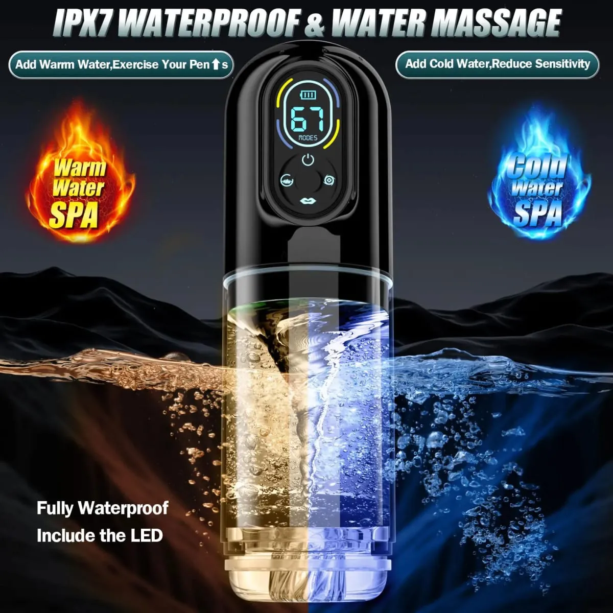Neue automatische männliche Mastubator-Penispumpe mit LCD-Display und 7 vibrierenden rotierenden Stoß- und Leckmodi, Taschenmuschi-Sexspielzeug für Männer