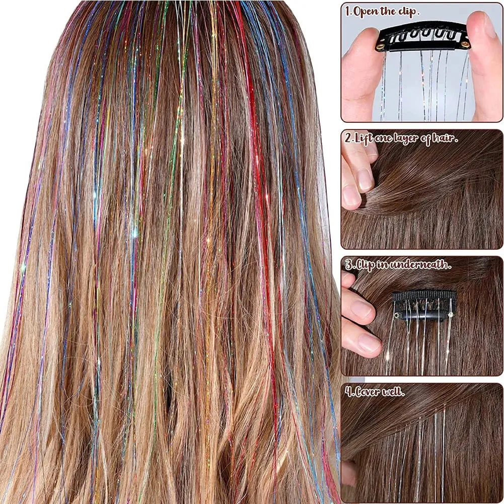 1/6Pcs Colorful Long Straight Hair Pieces Synthetic Clip-in Hair Extensions Synthetic High Temperature Fiber Wig for Daily Use