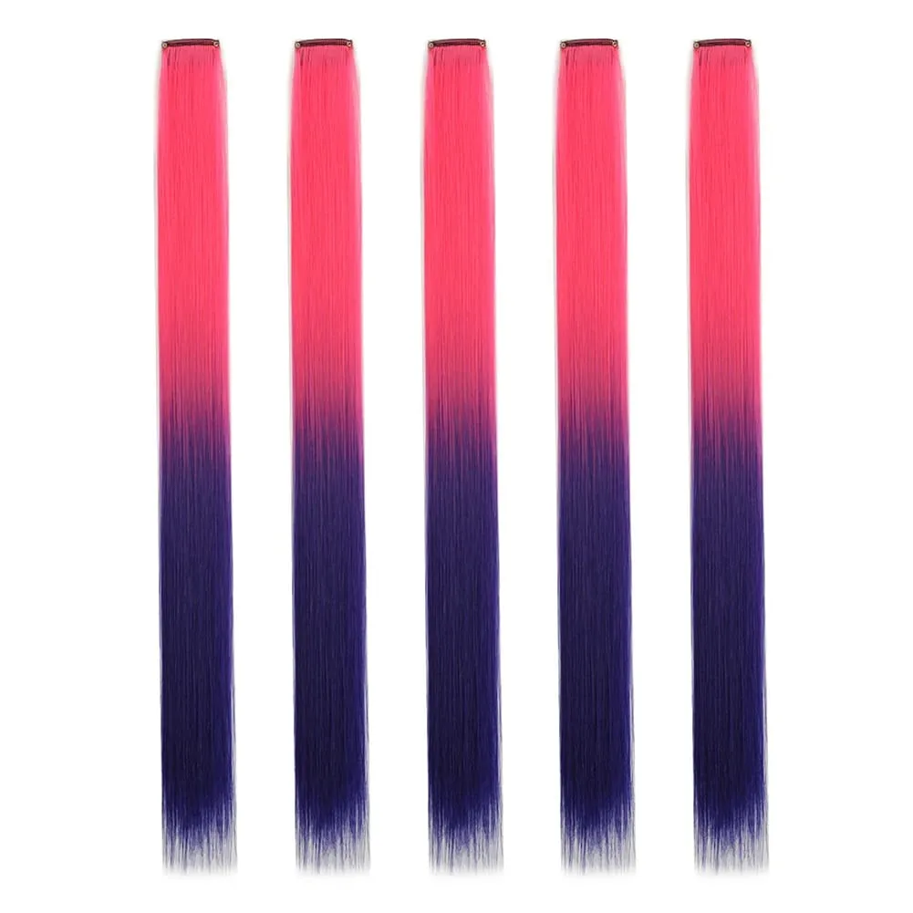 Extensions de cheveux synthétiques à clips, postiches colorées à reflets de fête pour filles, cheveux lisses multicolores de 18 pouces, 5 pièces/ensemble