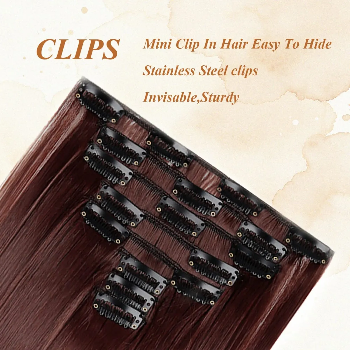 24 Inch 8 Pcs Clip In Hair Extension Straight Hair Extensions for Women Daily Wear Work & Casual Styling Synthetic Hair Pieces