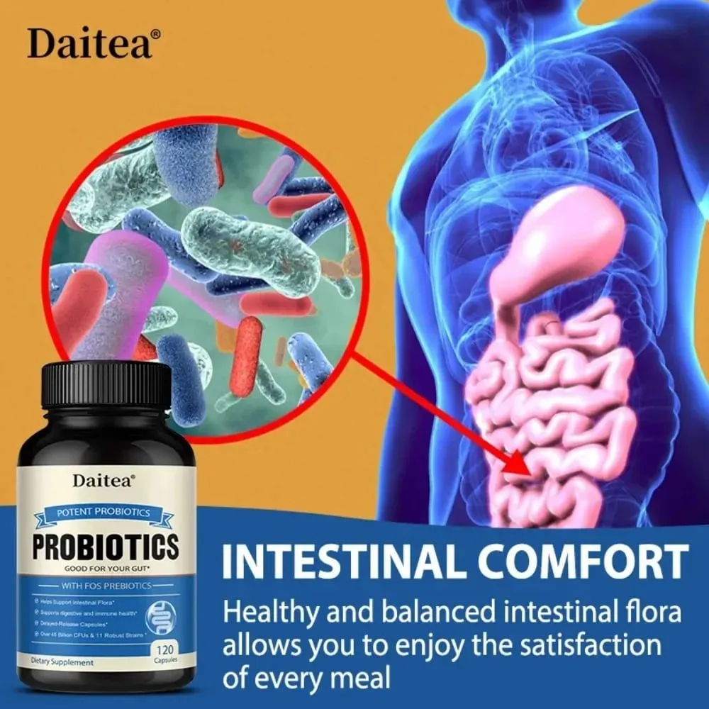 Probiotics 45 Bilion CFUs with Prebiotics Supports Immune Gut Health for Women & Men - 120 Capsules