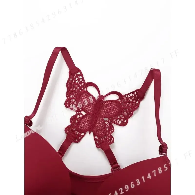 Sexy Red 2 Piece Lingerie Set Front Button Push Up Bra Beautiful Butterfly Back Fashion Women Underwear A2120