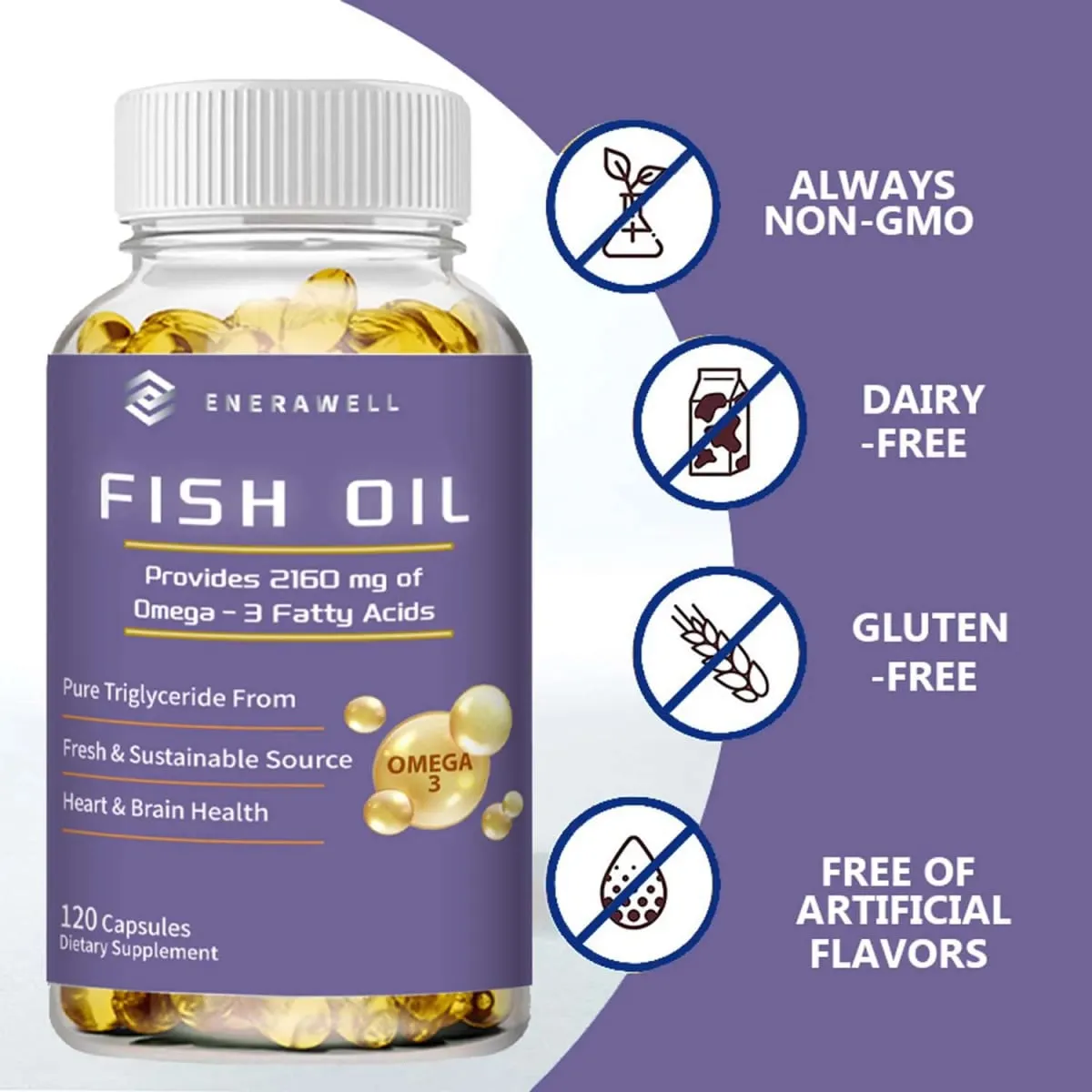 Omega 3 Fish Oil Capsules Support Brain & Nervous System Health Cardiovascular & Skin Health Antioxidant & Anti-Inflammation