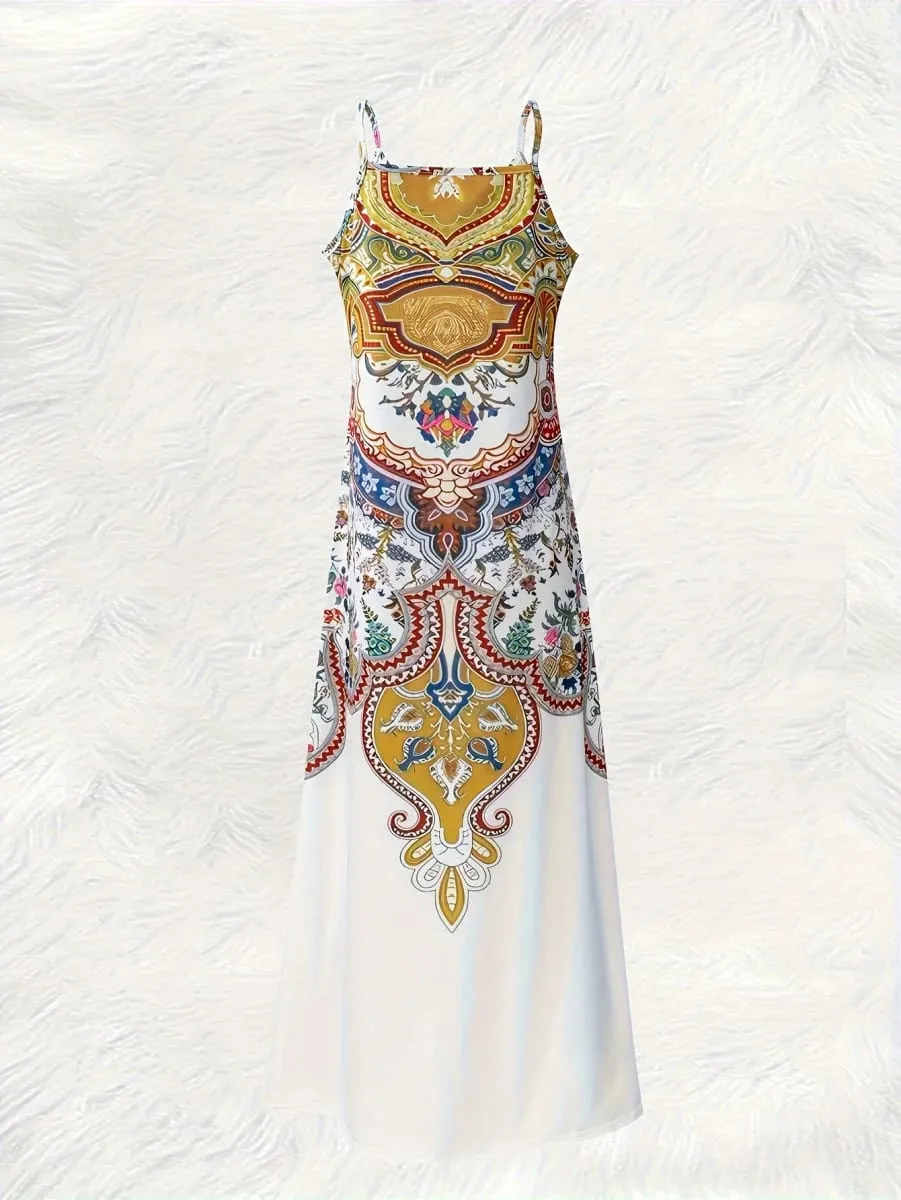 Printed Design Casual Vintage Floral Slip Dress