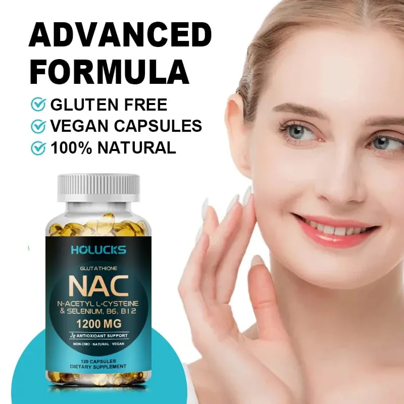 Holucks Advanced NAC Supplement with 1200mg N-Acetyl L-Cysteine Support Detoxification Sleep & Respiratory Health for Family