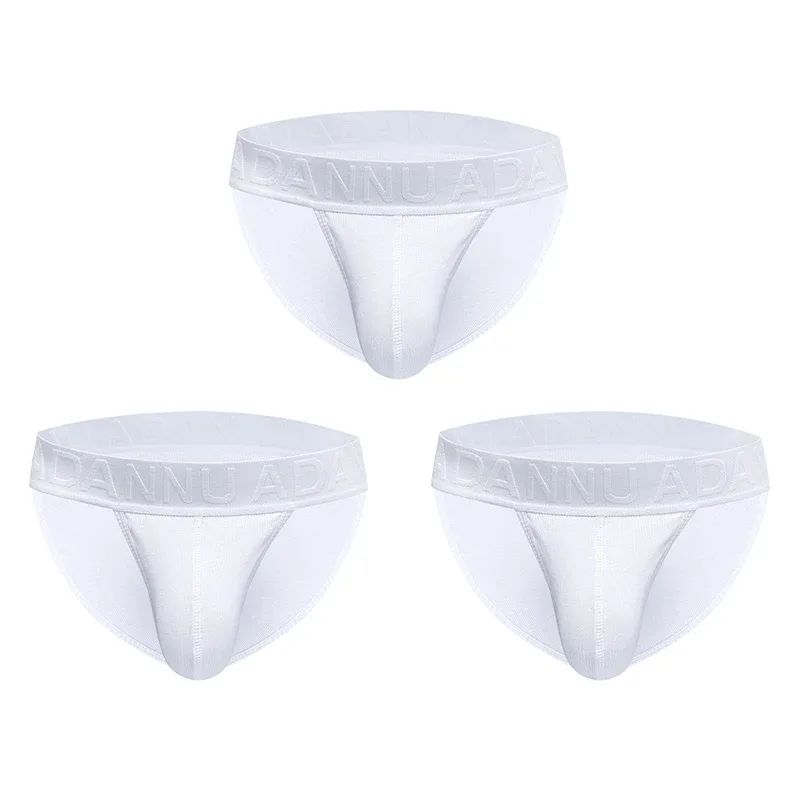 Men's Cotton Ribbed Skin-Friendly Bare Feel Convex Pouch Briefs, Embossed Letter Wide Waistband Slim Fit Underwear