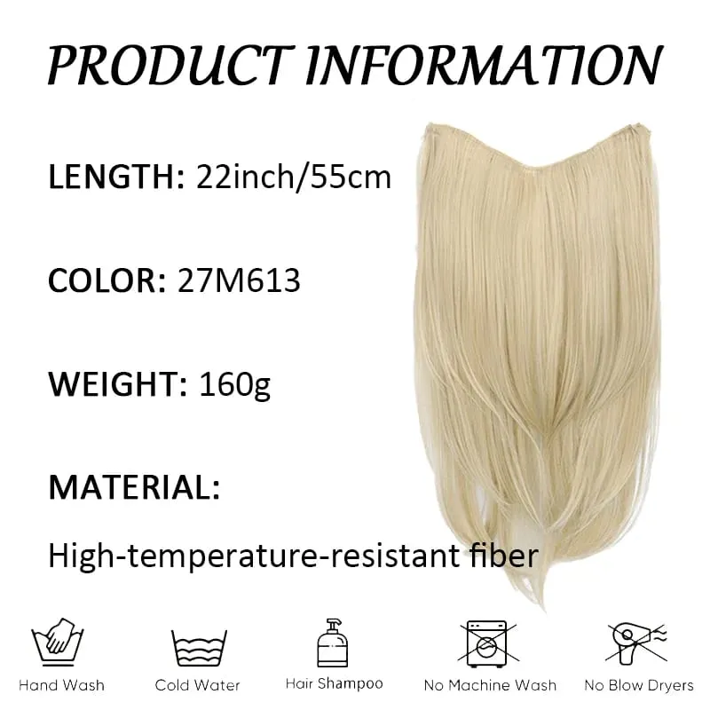 22 inch Synthetic One-Piece Hair Extensions | Inward-Curled Ends | BB Clips Easy Wear No Damage | Instant Volume & Length