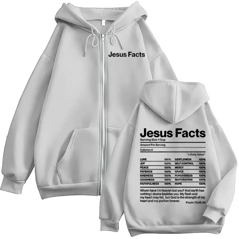 Christian Jesus Facts Bible Verse Zipper Hoodies Men Women Clothing Fashion Hip Hop Zip Up Sweatshirts Oversized Fleece Pullover