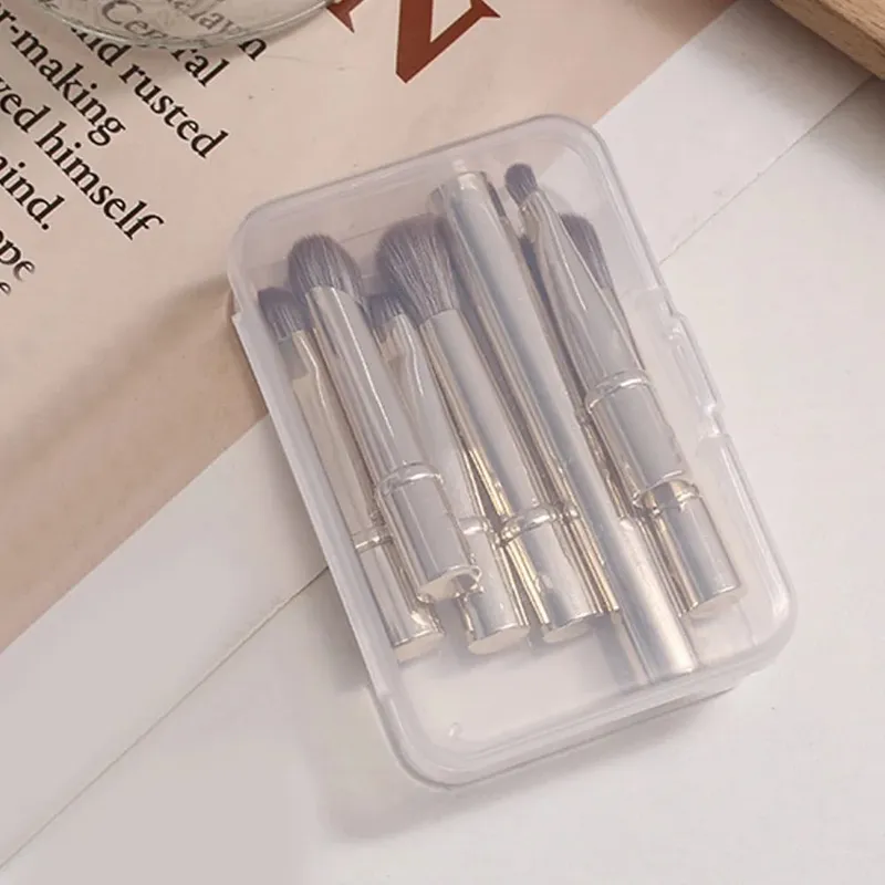 6pcs Portable Makeup Brush Replacement Head Set Nose Shadow Brush with Box for Women Professional Cosmetic Puff Brush Cleaner