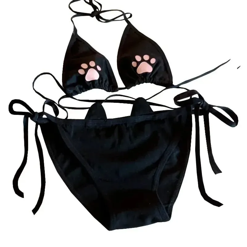 Estilo japonês rendas até lolita conjunto de roupa interior feminina algodão respirável kawaii gato garra bonito conjunto sutiã cosplay dos desenhos animados conjunto sutiã lingerie