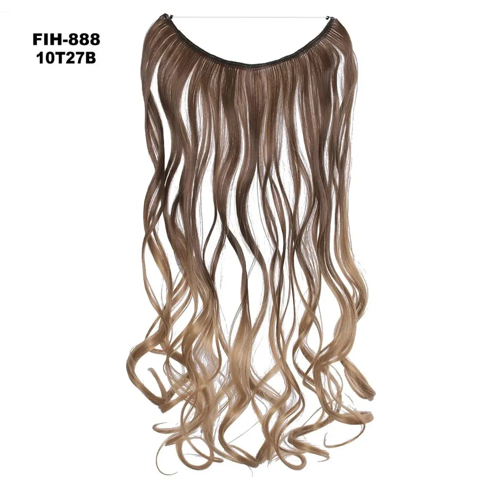 One Piece Ombre Color Hair Extension Women's Hairpiece Wavy & Straight Invisible Wire Secret Fish Line No Clips Synthetic Hair