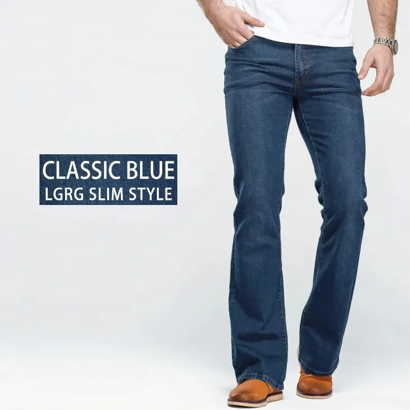 Jeans coupe botte pour hommes légèrement évasés coupe ajustée bleu noir pantalon de créateur classique pantalon en denim extensible pour hommes