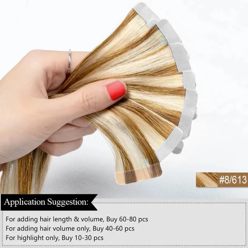 Extensiones de cabello con cinta Balayages, cabello humano 100% Real para mujer, mechones invisibles lisos de Color Piano, cabello humano sin nudos
