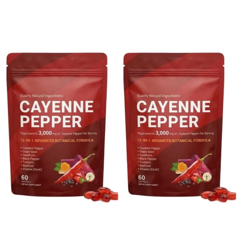 Cayenne Pepper Softgels Supplement with Grape Seed Beetroot Turmeric Vitamins D3 K2 Herbal Supports Leg Vein Blood Vessel Health