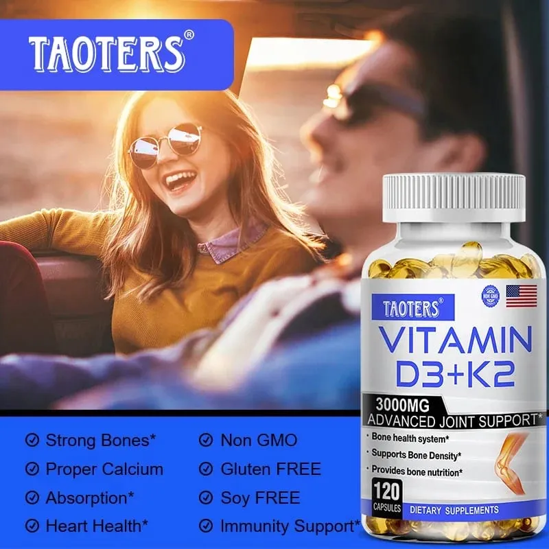 3000 mg Vitamin D3+K2 Health Supplement - Calcium Supplement for knoglepræcision og generel sundhed