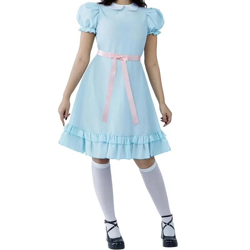 Kawaii Doll Collar Dress Puff Sleeve Tiered Ruffle A-Line Dress dengan Bow Belt for Daily Party Club Lolita Style Fairy Mini Dress
