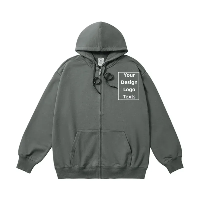 Customized Logo Zipper Hoodies Autumn Winter Fashion Embroidery Company Printed Sweatshirts Men Women Personality Hoody Pullover