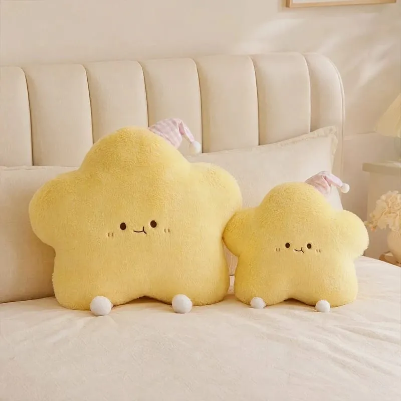 40-60cm Cute Star Plush Pillow with Sleep Hat Kawaii Star Stuffed Cushion Soft Fluffy Sofa Throw Pillow Girl Bedroom Home Decor