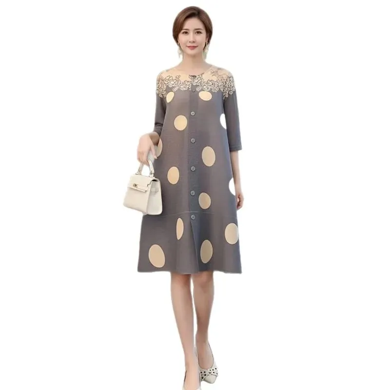 Miyake Pleated Original Polka Dot Dresses Plisse Women Pleats Loose Plus Size 2026 Summer New Casual Versatile Fold Dress
