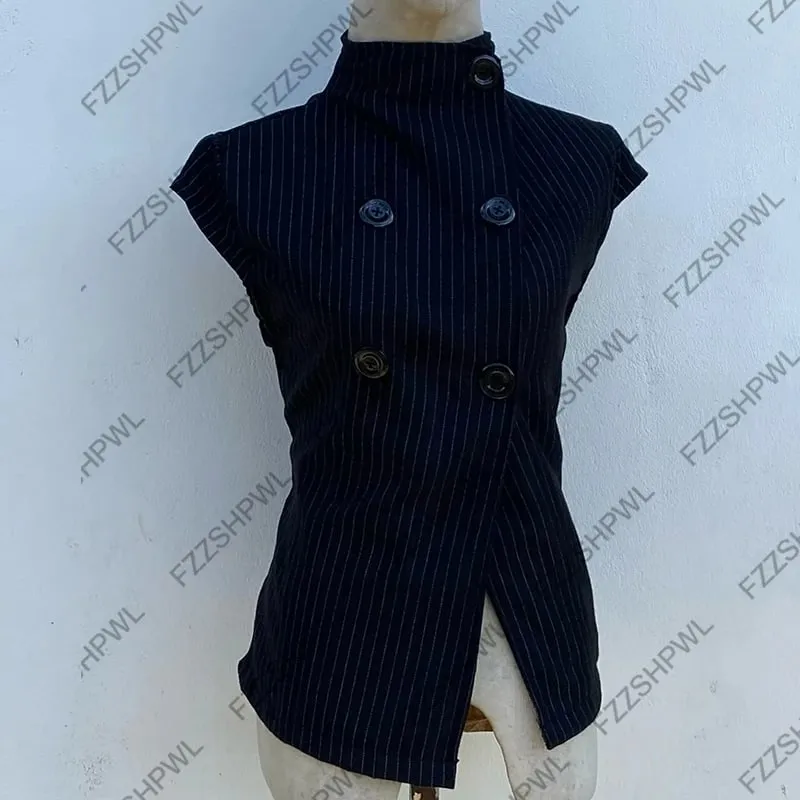 Button Harajuku Y2k Tank Top Stripe Graphic Print Punk Crop top Streetwear Rock Goth Vest Subculture Spicy Girls Sleeveless Top