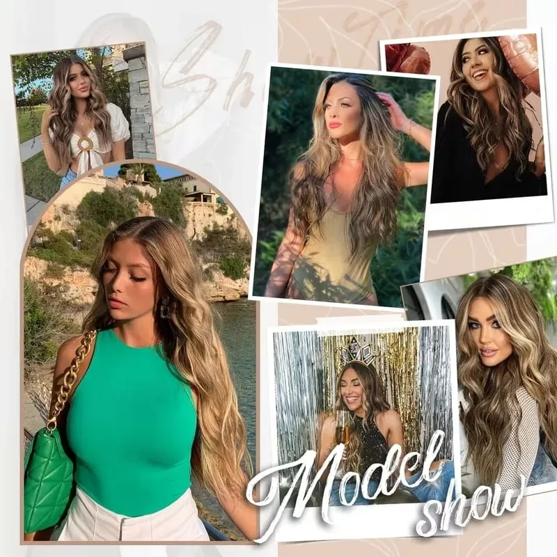 18Inch Synthetic Long Wavy Curly Hair Extension Invisible Fishing Line Soft Multi-Color Hairpiece for Women Daily Use