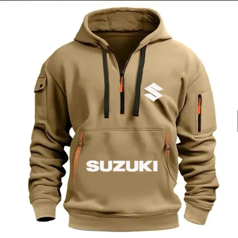 Suzuki Logo Men's Outdoor Hoodie Half Stand Collar Warm Shirt for Cycling Autumn Winter 2026 New Collection