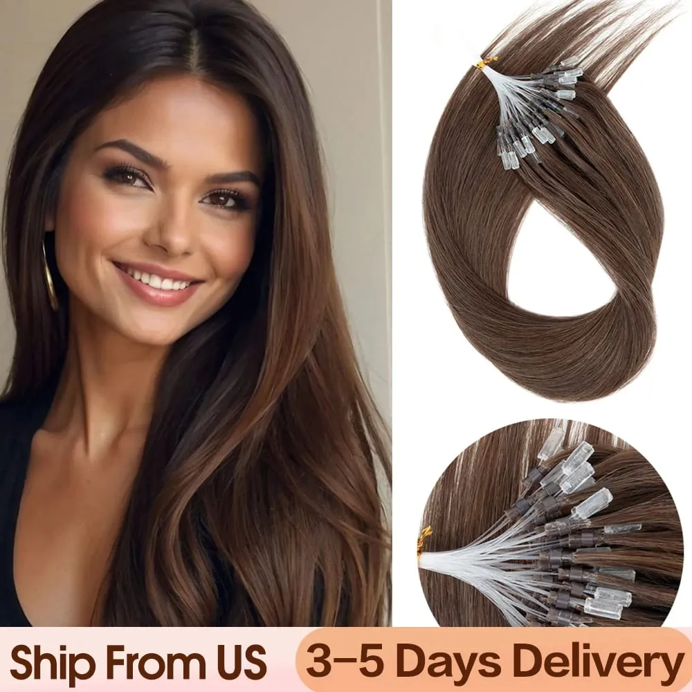 Micro Loop Human Hair Extensions Easy Install At Home Micro Beads Hair Extensions Blonde Brown Black Straight 30g/pack