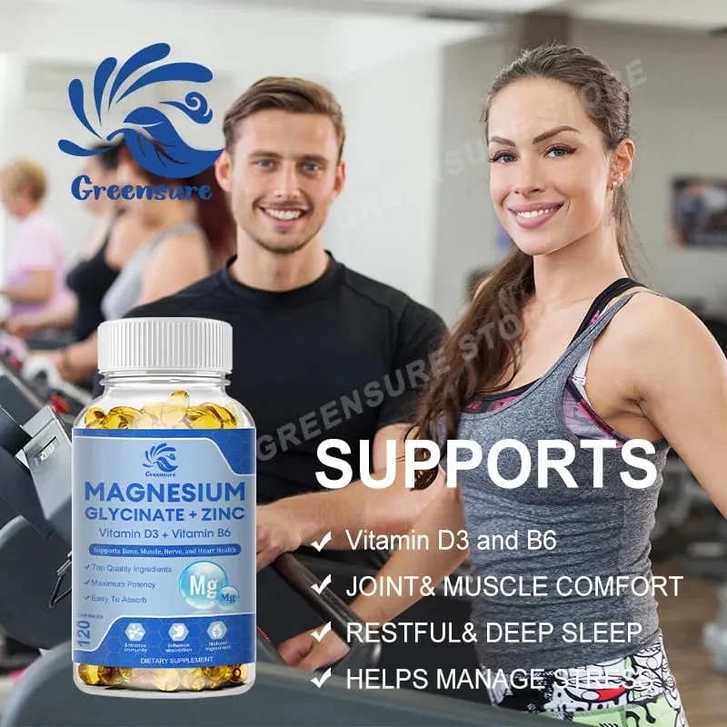 แมกนีเซียม Glycinate D3 B6 แคปซูลสำหรับผ่อนคลายกล้ามเนื้อเส้นประสาทและอาหารเสริมสุขภาพหัวใจ
