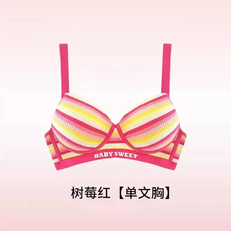 Seamless Bra Set for Women Rainbow Striped Shaping Bralette Lifting & Anti-Sagging Lingerie Small Bust Fit S-XL