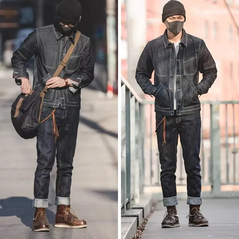 Maden vintage raw denim jeans para homens 14.8 oz jeans lavado reto cônico ajuste calças de cintura média calças casuais