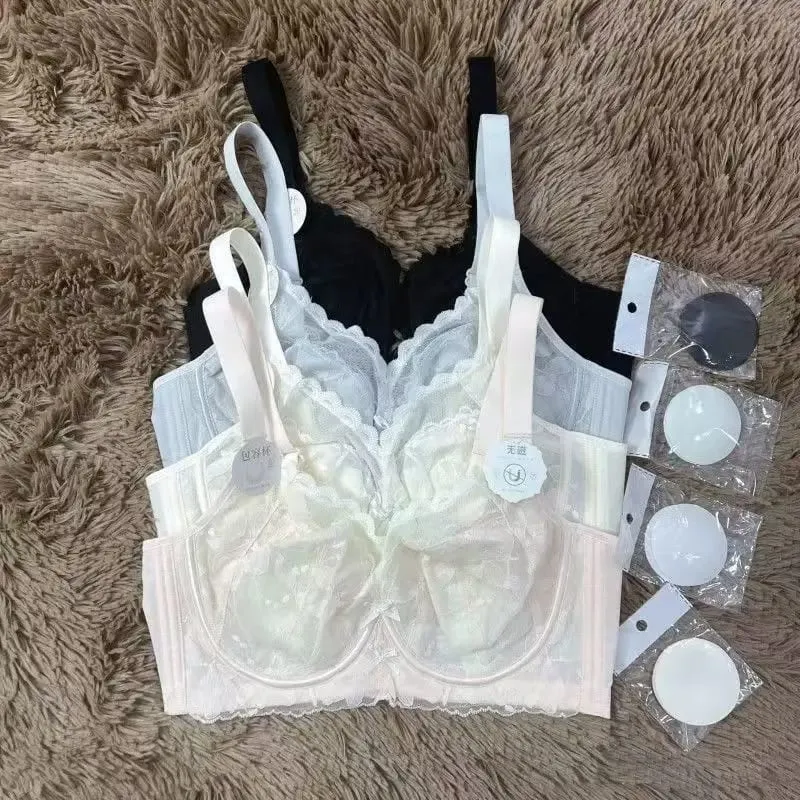 Women's Sexy Lace Support Bra Full Cup Lift Bralette Lingerie Anti-Sagging Ultra Thin Mesh - Slimming Underwear for Big Bust