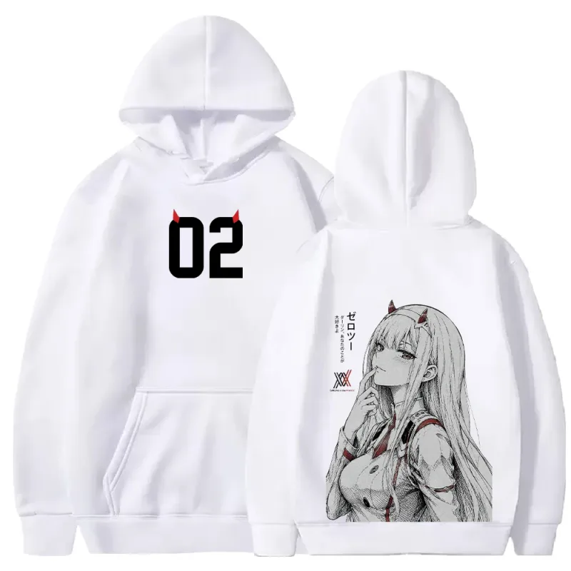 in the FRANXX Harajuku Anime Zero Two Hoodies Streetwear Men Women Clothing Long Sleeve Oversized Fleece Hooded Pullover