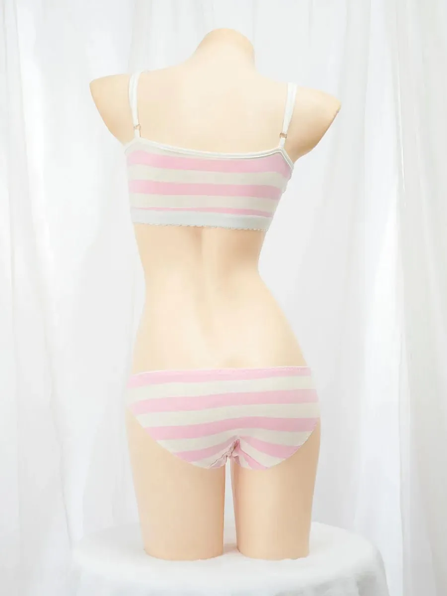 100% Cotton Blue Pink & White Stripe Cute Women's Girl's Camisoles & Panties Set Lolita Vest Underwear Cosplay Anime