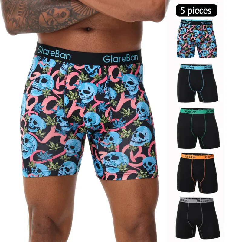 5pcs 세트 중간 길이 검은 복서 반바지 남자 속옷 통기성 남성 속옷 남자 옴므 Boxershorts 슬립 소프트 팬티 2024