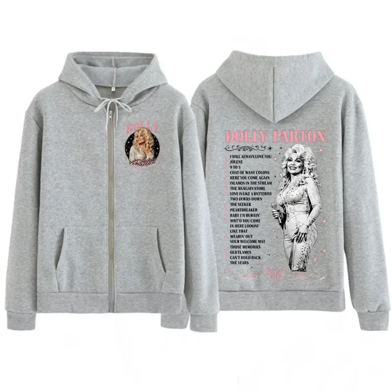 Dolly Parton Legend Country Music Zipper Hoodies Men Women Fashion Long Sleeve Oversized Zip Up Hooded Sweatshirts Jackets Coats