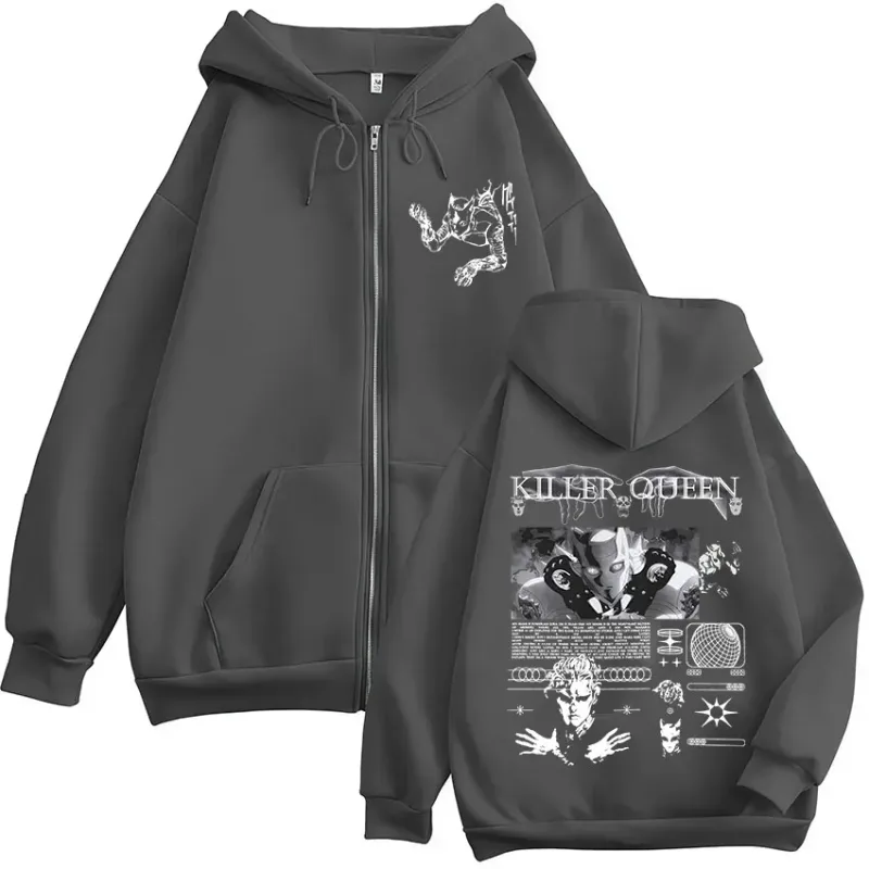 Anime Jojo Bizarre Adventure Killer Queen Zipper Hoodies Men's Women Clothing Fashion Hip Hop Zip Up Long Sleeves Pullovers Coat