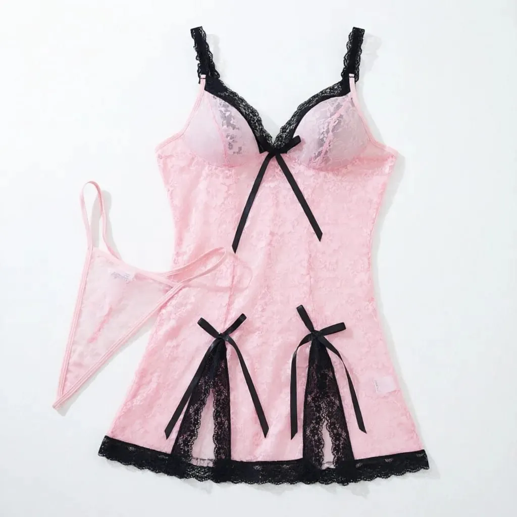 Women's Sexy Lingerie Women Erotic Bra Nightdress Sexy Lace Sleepwear Slim Soft Dresses V Neck Full Slip Sleepwear Dresses