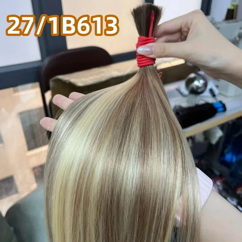 Bulk hår 100 % äkta människohår maskintillverkat Virgin Remy rakt hår Bulk 18-30 tum 100 g Naturligt blont hårförlängning utan inslag